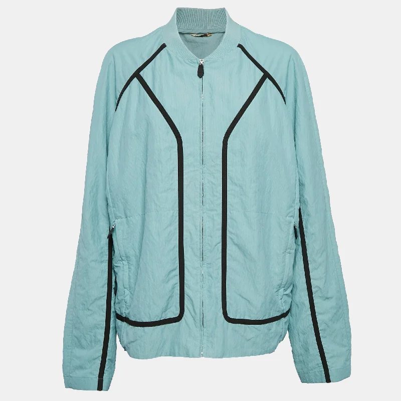 Affordable Fashion for Women Hermes Blue Synthetic Zip-Up Bomber Jacket