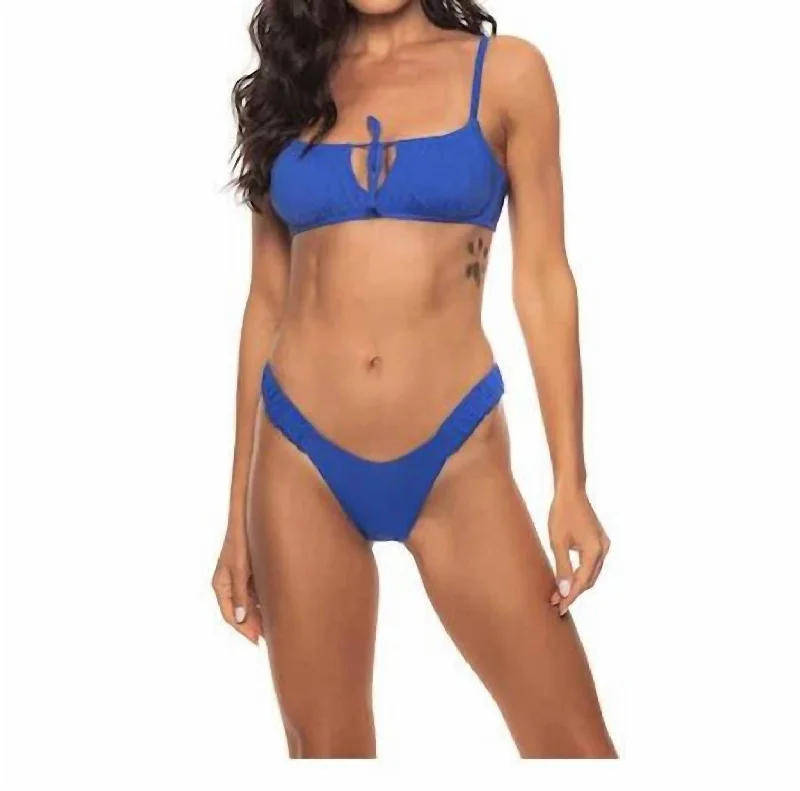 Women's Stylish Professional Garments Draped Side High Leg Bikini Bottom In Indigo