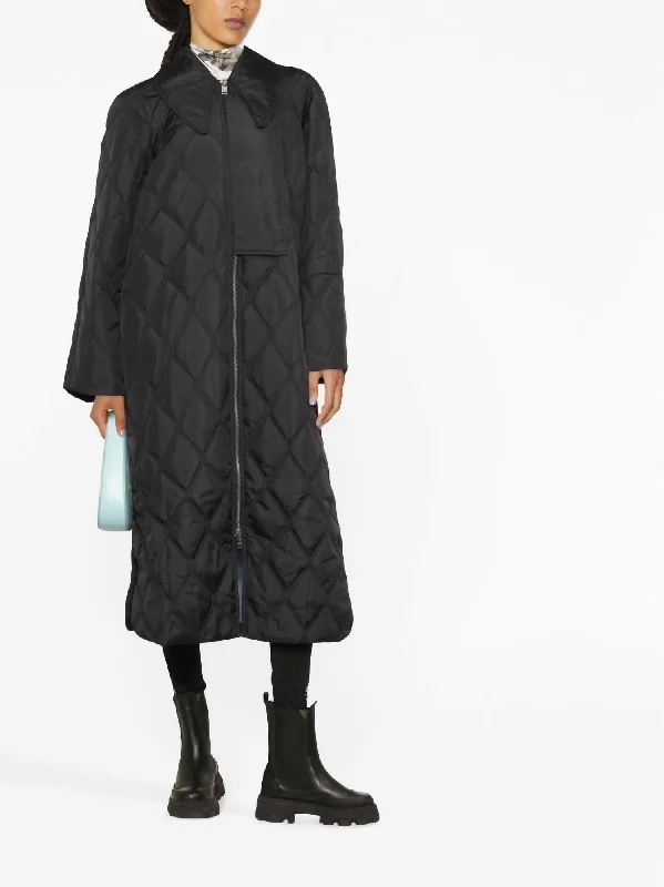 Casual and Comfortable Outfits Ripstop Quilt Coat In Black