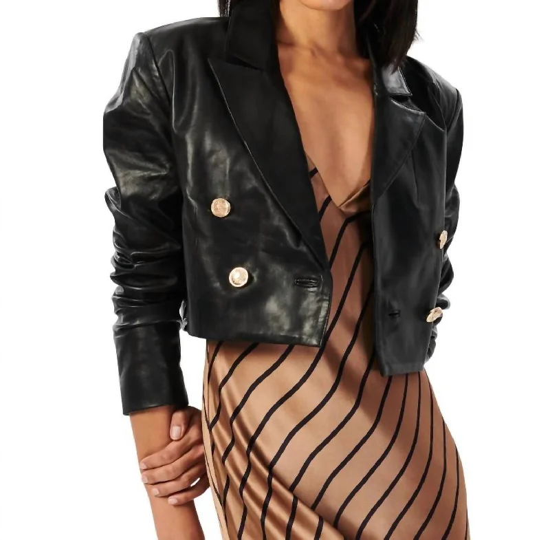 Women's Functional Apparel For Outdoor Activities Boa Cropped Leather Jacket In Black