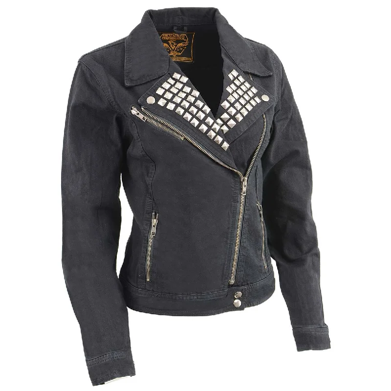 Casual Chic for Women Milwaukee Leather MDL2000 Ladies Black Denim Jacket with Studded Spikes Casual Chic for Women Milwaukee Leather MDL2000 Ladies Black Denim Jacket with Studded Spikes