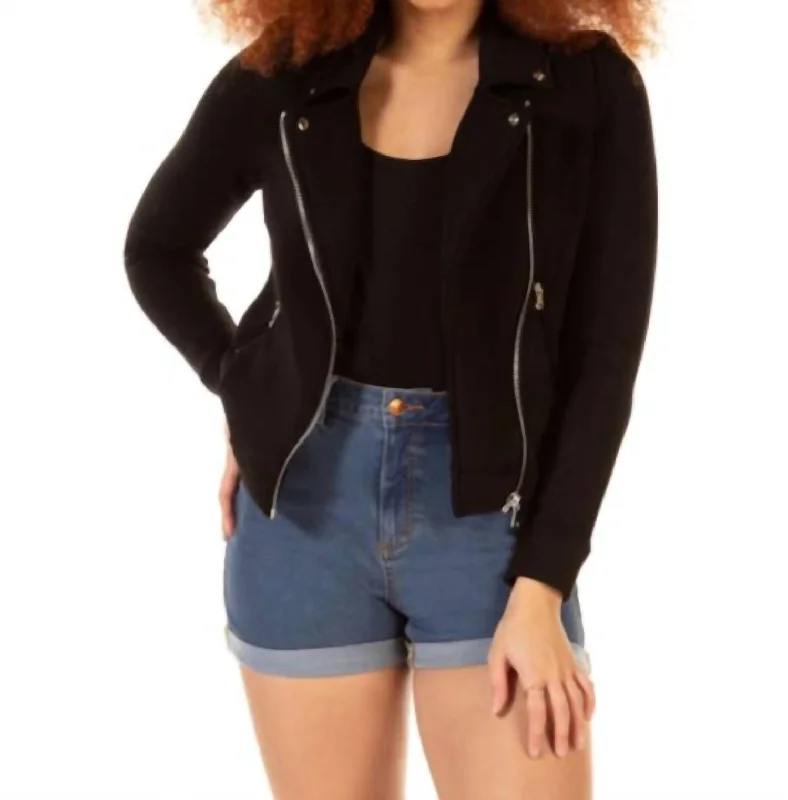 Women's Office Attire Stretch Knit Moto Jacket In Black