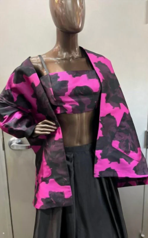 High-Quality Women's Fashion Dresses Zinzane Abstract Floral Bandeau And Jacket Set In Magenta/black