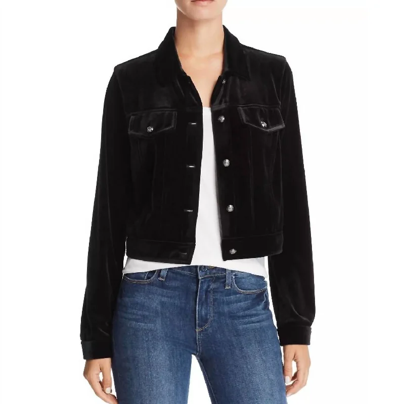 Velvet Crop Casual Jacket In Black