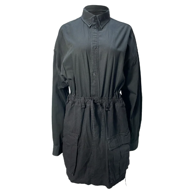 Woman Clothing Balenciaga Drawstring-Waist Shirt in Black Cotton