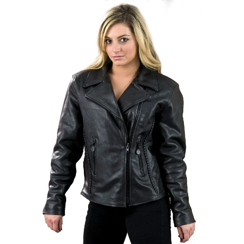 High Street Women's Fashion for Trendy Shoppers Milwaukee Leather ML7023 Women's 'Braided' Black Leather Jacket with Studs High Street Women's Fashion for Trendy Shoppers Milwaukee Leather ML7023 Women's 'Braided' Black Leather Jacket with Studs