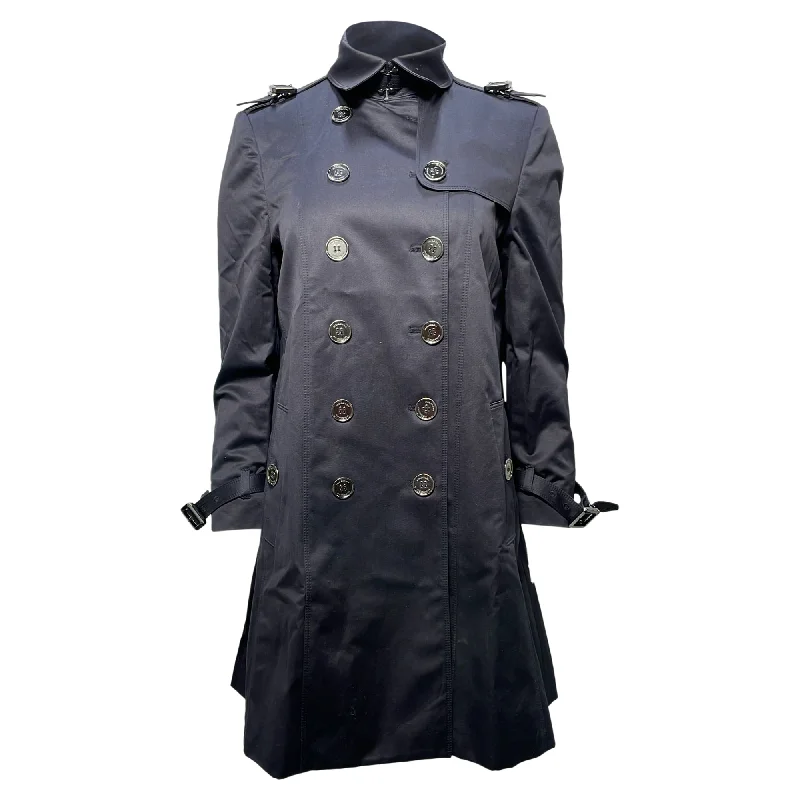 Clothes Of Woman Burberry Double-Breasted Coat in Navy Blue Cotton