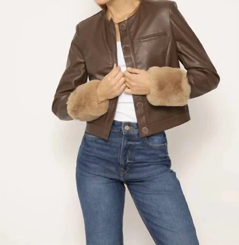 Women's Clothing Sets Nola Fur Cuff Lady Jacket In Brown