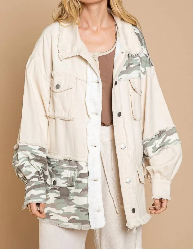 Trendy Women's Dresses Online Cheyenne Paneled Jacket In Camo/oatmilk