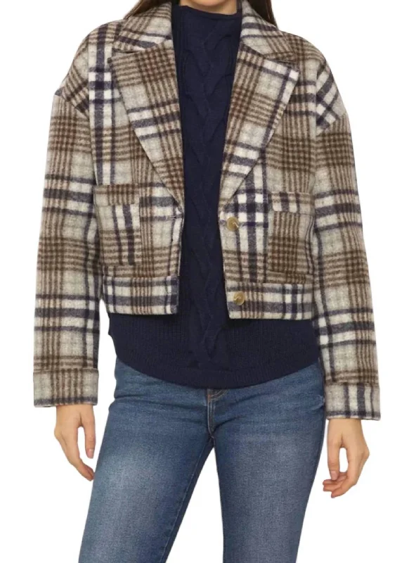 Flora Cropped Jacket In Blue Plaid