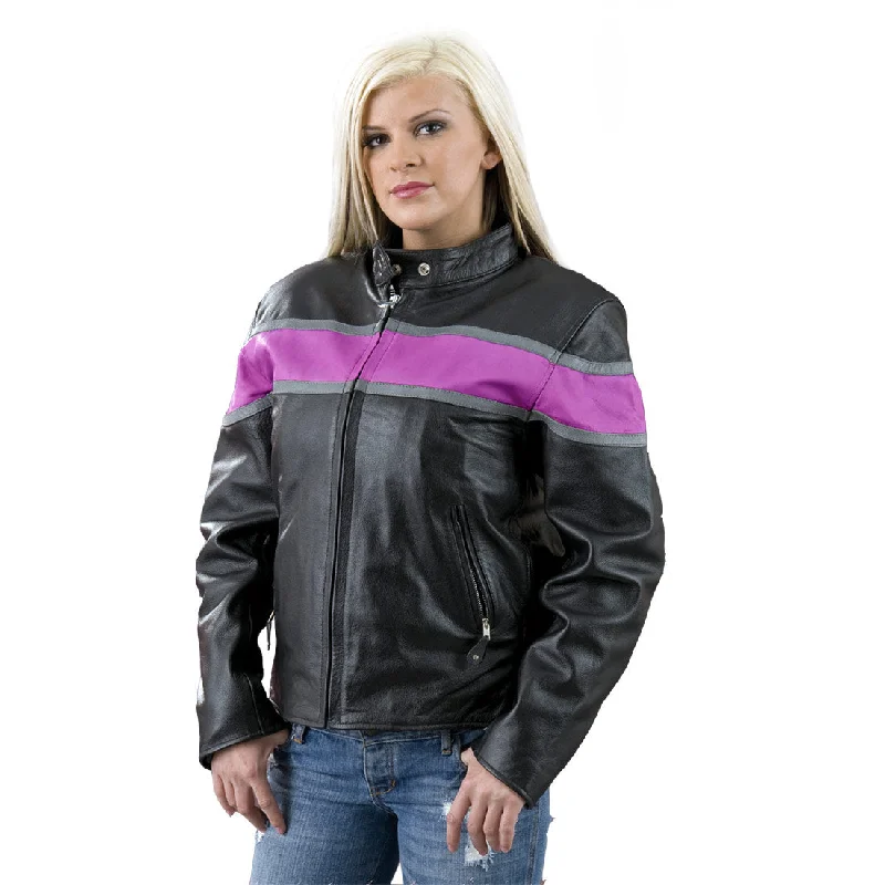 Women's Evening Wear for Special Occasions Genuine Leather EL7111 Ladies Black and Purple Racer Style Leather Jacket Women's Evening Wear for Special Occasions Genuine Leather EL7111 Ladies Black and Purple Racer Style Leather Jacket