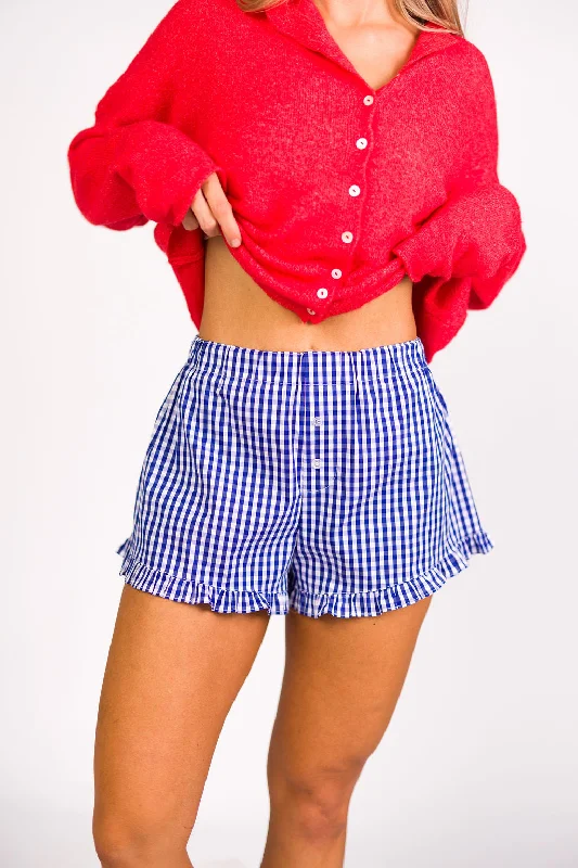 Casual Fashion for Women Georgia Gingham Ruffle Hem Shorts in Blue