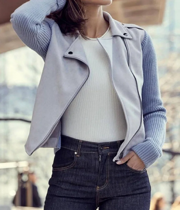Women's Vacation Garments Suede Moto Jacket In Stone