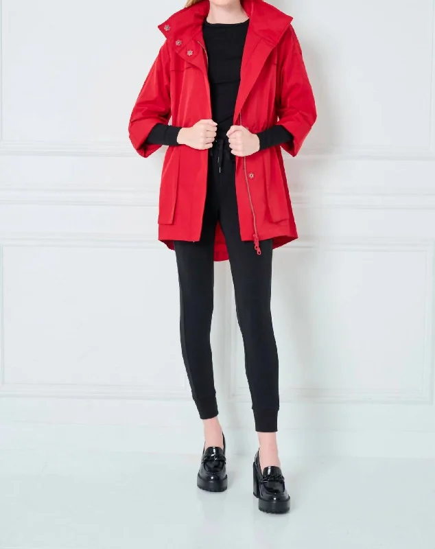 Women's Clothing For Everyday Wear Crinkle Rain Jacket In Cherry Red