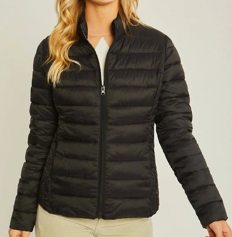 Women's Weekend Outfit Ultra Lightweight Padded Thermal Zip Up Jacket In Black