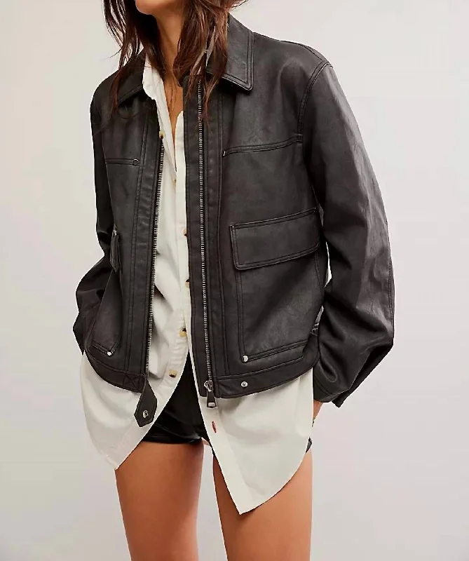 Affordable Online Boutiques Blair Vegan Leather Jacket In Charcoal Combo