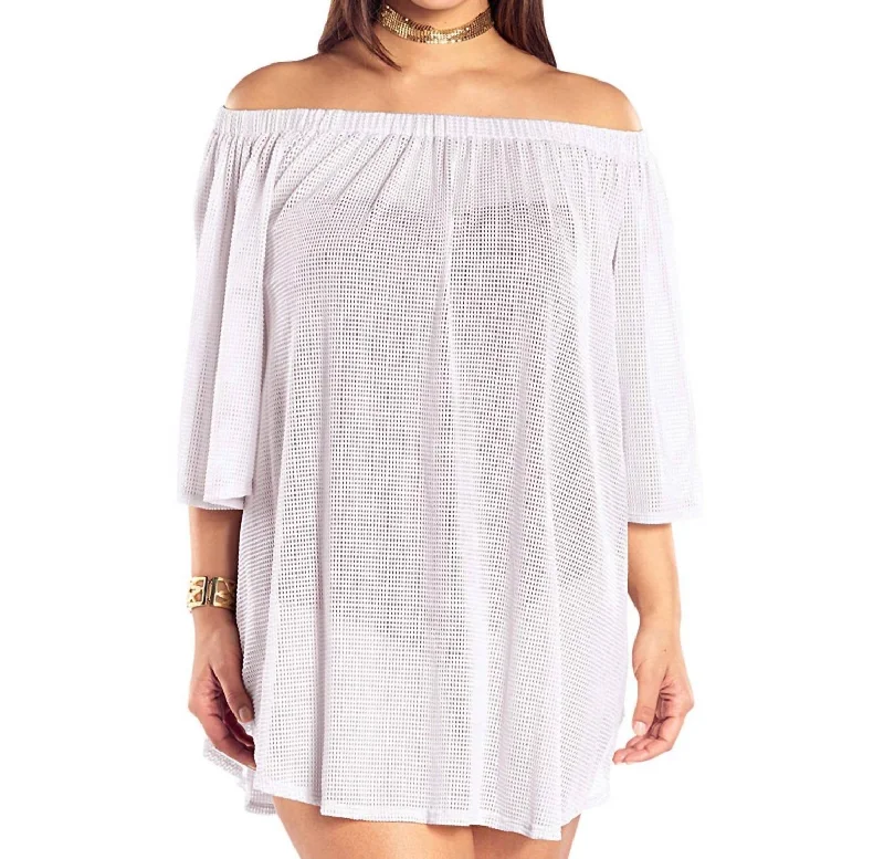 Plus Size Off The Shoulder Cover Up Tunic In White