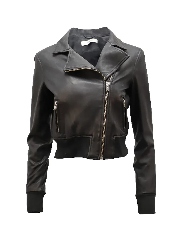 Trendy Online Boutiques Iro Cropped Biker Jacket in Black Leather