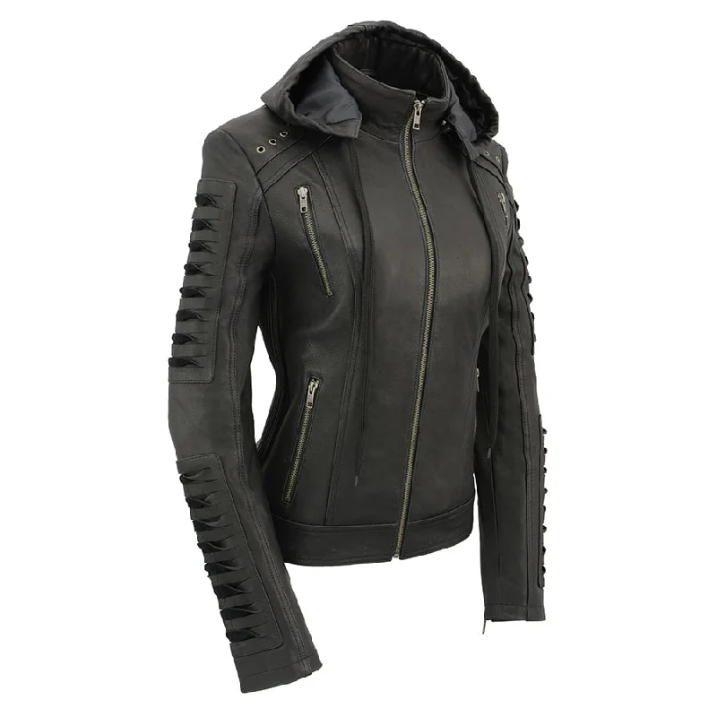 Clothing Brands Milwaukee Leather SFL2865 Women's Black Scuba Style Fashion Casual Leather Jacket with Hoodie Clothing Brands Milwaukee Leather SFL2865 Women's Black Scuba Style Fashion Casual Leather Jacket with Hoodie