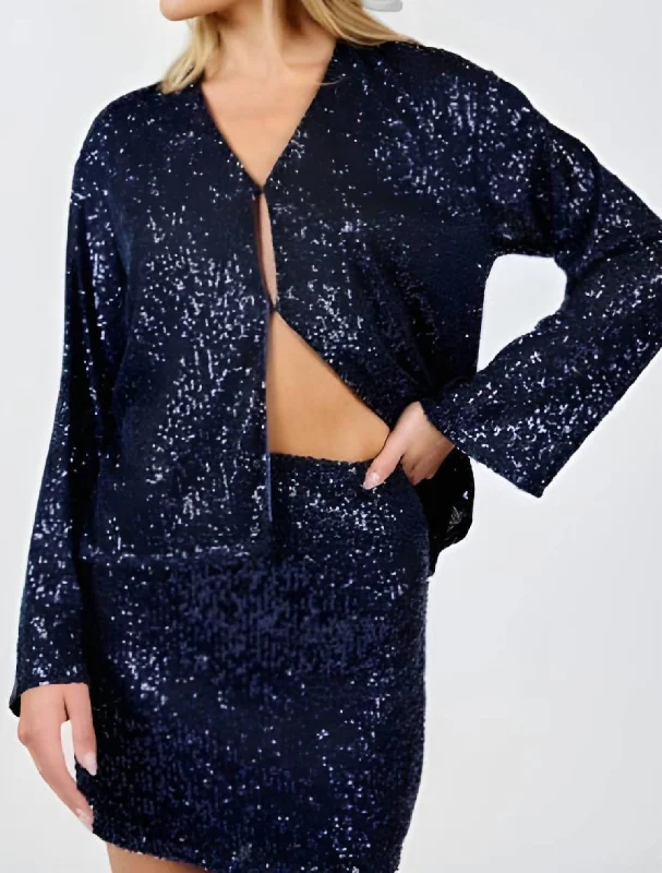 Chic Women's Clothing for Date Nights Sky High Sequin Jacket In Navy