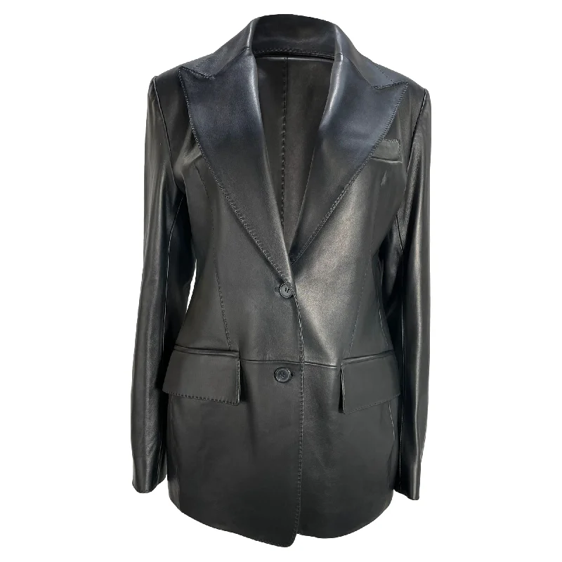 Women's Clothing Sale Tom Ford Single-Breasted Blazer with Pockets in Black Leather