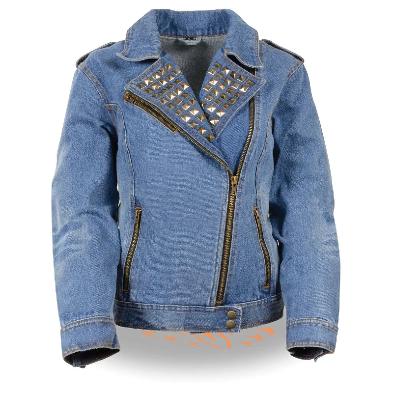 Charming Women's Garments Milwaukee Leather MDL2000 Women's Blue Denim Jacket with Studded Spikes Charming Women's Garments Milwaukee Leather MDL2000 Women's Blue Denim Jacket with Studded Spikes