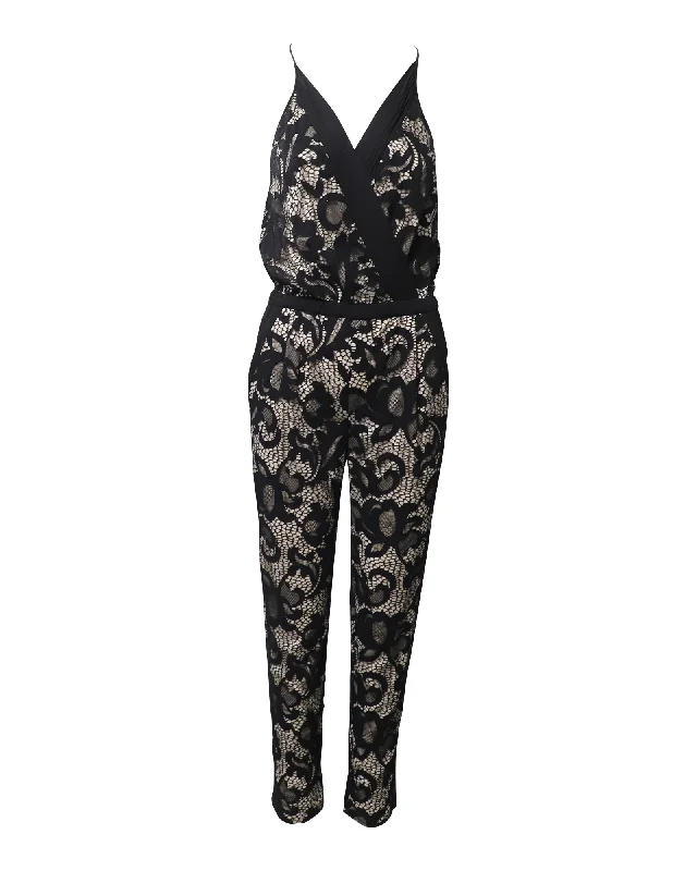 Women's Vacation Clothes Diane Von Furstenberg Floral Lace Jumpsuit in Black Nylon