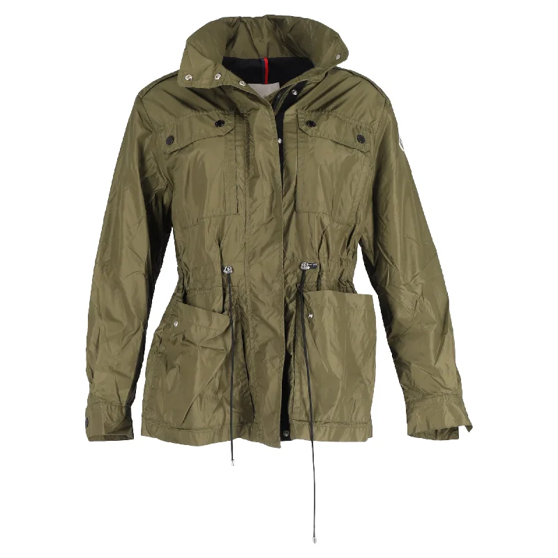 Women Wear Online Moncler Agde Flap-Pocket Rain Jacket in Olive Nylon