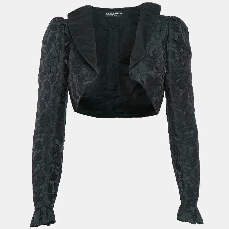 Chic Women's Outfit Ideas Dolce & Gabbana Black Jacquard Ruffled Bolero Jacket