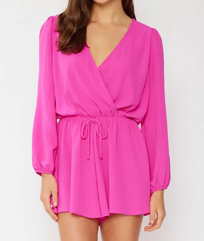 Solid Airflow Surplice Romper In Hot Pink