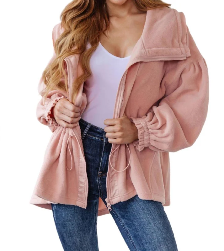 Zipped And Cinched Zip Up Jacket In Pink