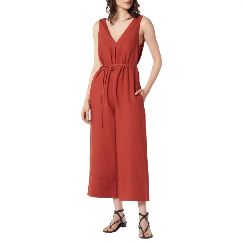 Brier Linen Jumpsuit In Burnt Henna Red