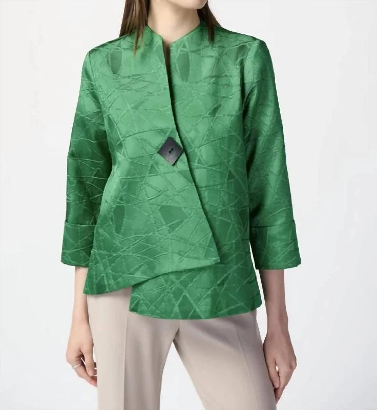 Women's Casual Attire Geometric Buttoned Jacket Style In Island Green