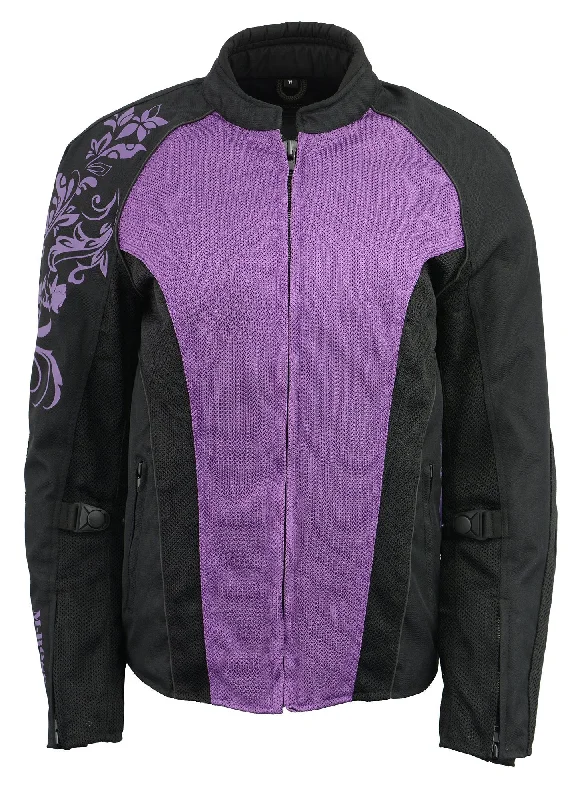 Women's Street Style Casual Wear M Boss Motorcycle Apparel BOS22700 Ladies Black and Purple Mesh Jacket with Flower Printing Women's Street Style Casual Wear M Boss Motorcycle Apparel BOS22700 Ladies Black and Purple Mesh Jacket with Flower Printing