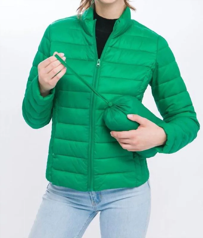 Women's Plus-Size Casual Outfit Ultra Lightweight Padded Thermal Zip Up Jacket In Green