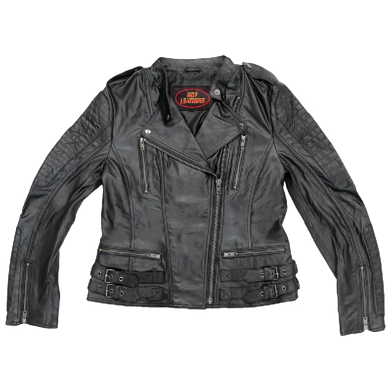 Seasonal Women's Fashion Trends Hot Leathers JKL1030 Ladies Lightweight Black Leather Jacket with Side Buckles Seasonal Women's Fashion Trends Hot Leathers JKL1030 Ladies Lightweight Black Leather Jacket with Side Buckles