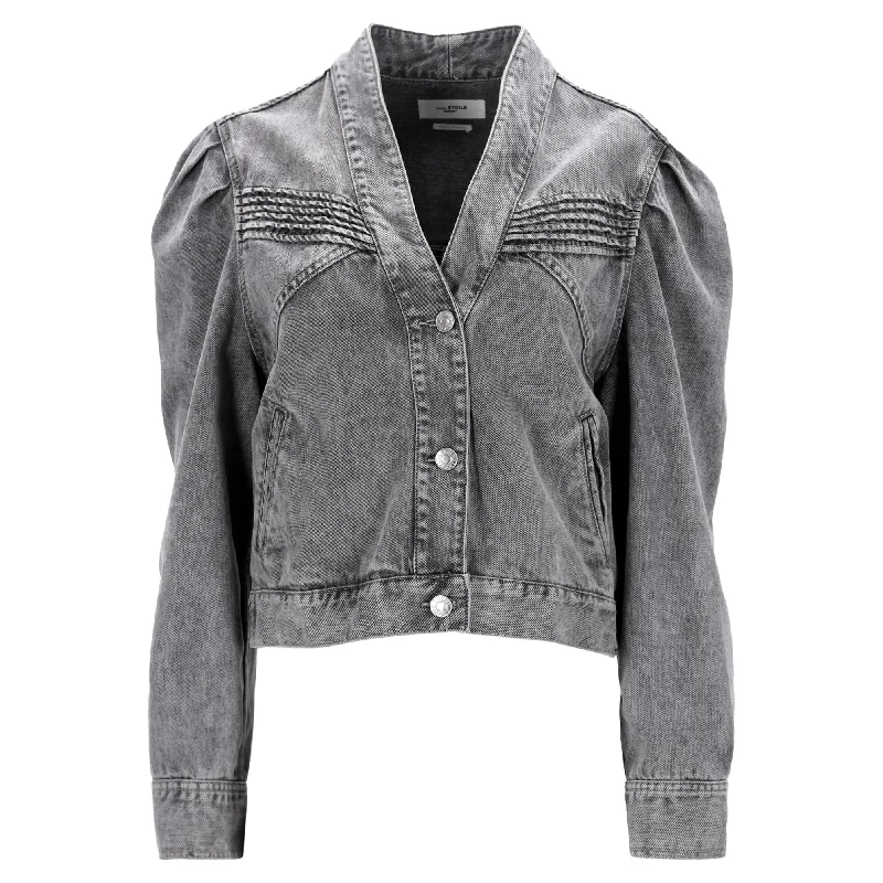 Women's Fashion Clothing Isabel Marant Etoile Hacene Acid Wash Jacket In Grey Cotton Denim