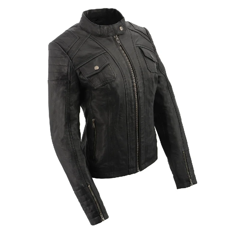 Trendy Women's Outfits for Casual Wear Milwaukee Leather SFL2806 Women's Quilted Black Mandarin Scuba Collar Fashion Casual Leather Jacket Trendy Women's Outfits for Casual Wear Milwaukee Leather SFL2806 Women's Quilted Black Mandarin Scuba Collar Fashion Casual Leather Jacket
