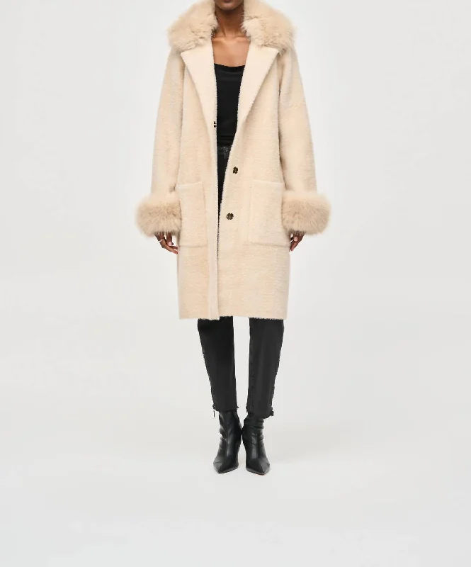 Women's Activewear Attire Long Sweater Coat In Champagne