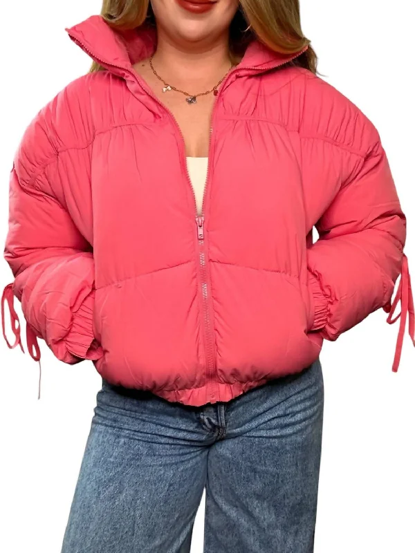 Women's Clothing Sale Bubble Zip Up Jacket In Pink