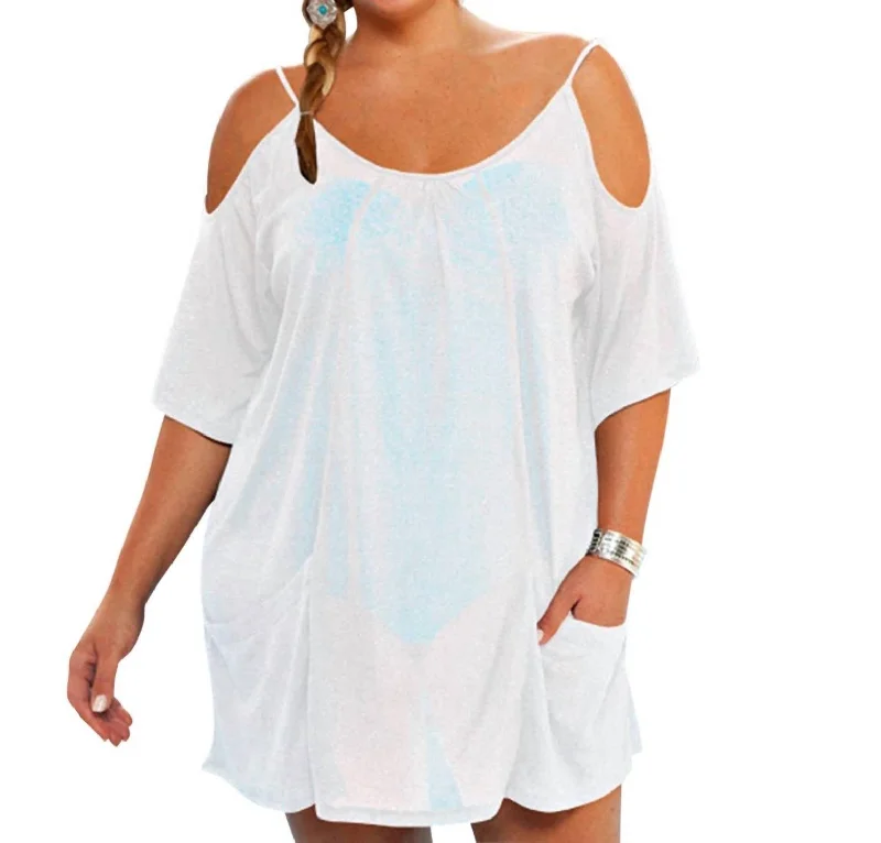 Plus Size Open Shoulder Cover Up Tunic In White