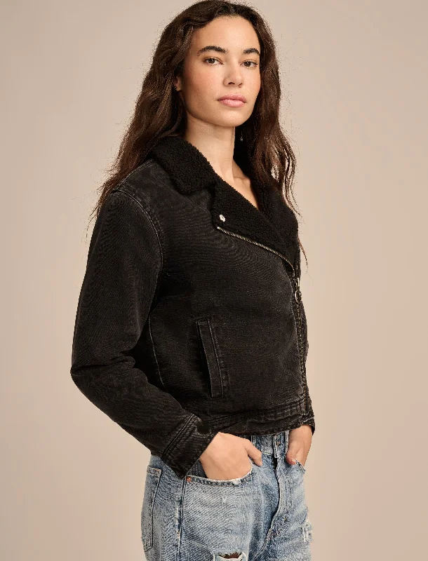 Women's Clothing Sale Online Lucky Brand Women's Faux Shearling Denim Moto Jacket