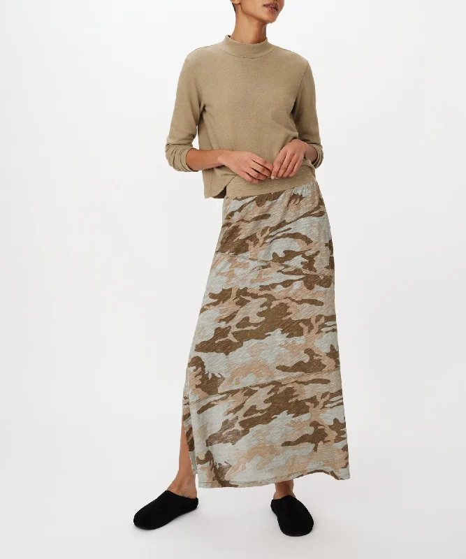 Classic Women's Clothing Styles Slub Jersey Camo Seamed Skirt - Faded Army-Multi