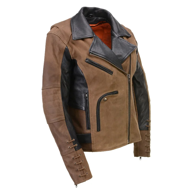Trendy Women's Fashion Milwaukee Leather MLL2508 Women's 'Dixie' Vintage Crazy Horse Brown and Black Leather Motorcycle Rider Jacket Trendy Women's Fashion Milwaukee Leather MLL2508 Women's 'Dixie' Vintage Crazy Horse Brown and Black Leather Motorcycle Rider Jacket
