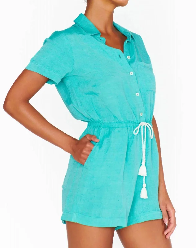 Best Boutiques Online Daylight Romper In Teal Linen