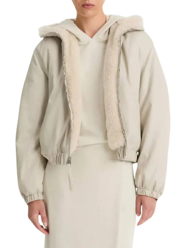 Faux Fur Lined Bomber Jacket In Ceramic