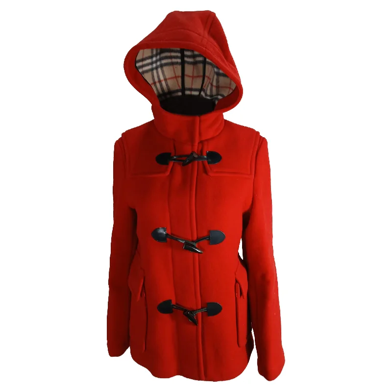 Plus Size Women Wear Burberry Duffle Coat in Red Wool