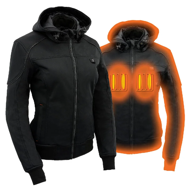 Fashionable Women's Casual Apparel Nexgen Heat MPL2761SET Women's Black 'Heated' Soft Shell Racing Style Heated Jacket for Hiking Riding w/ Battery Fashionable Women's Casual Apparel Nexgen Heat MPL2761SET Women's Black 'Heated' Soft Shell Racing Style Heated Jacket for Hiking Riding w/ Battery