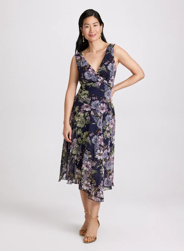 Quality Driven Apparel Floral Chiffon Dress