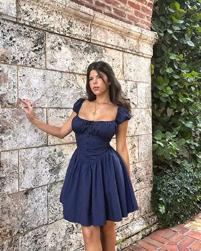 Fashion Forward Outfits NAVY FIT & FLARE CORSET DRESS